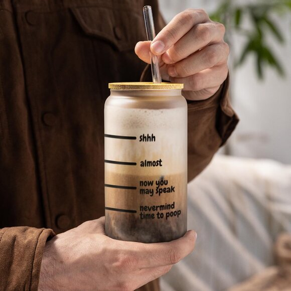 Shhh Almost Now You May Speak Nevermind Time to Poop Frosted Glass Tumbler - Picture 5 of 6